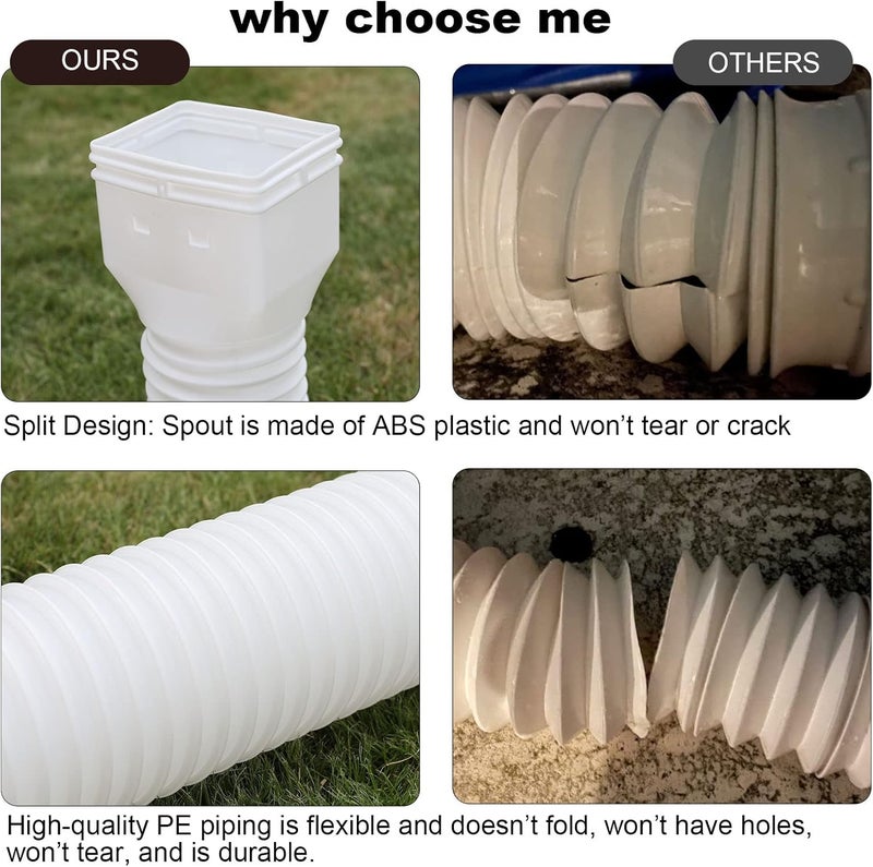 plusgutter 4 Pack Rain Gutter Downspout Extensions Flexible, Drain Downspout Extender,Down Spout Drain Extender, Gutter Connector Rainwater Drainage,Extendable from 21 to 68 Inches(White) - Image 2